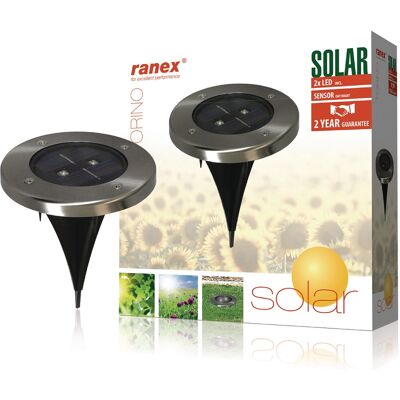 Ranex RA-5000389 Iluminación de suelo exterior - Acero inoxidable, IP44, LED solar, 2x0.06W Ranex RA-5000389 Iluminación de suelo exterior - Acero inoxidable, IP44, LED solar, 2x0.06W