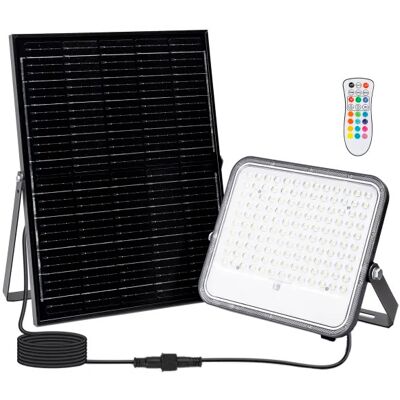 AIGOSTAR Proyector LED RGB+Blanco 6500K de 100 W con panel solar y control remoto (gris) AIGOSTAR Proyector LED RGB+Blanco 6500K de 100 W con panel solar y control remoto (gris)