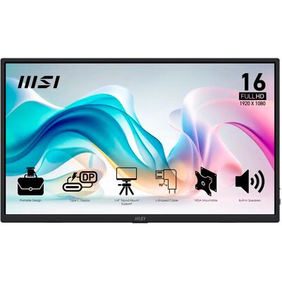 Monitor Portátil PRO IPS 15,6" MP165 E6 W-LED Full HD 16:9 60Hz (Negro) - MSI Monitor Portátil PRO IPS 15,6" MP165 E6 W-LED Full HD 16:9 60Hz (Negro) - MSI