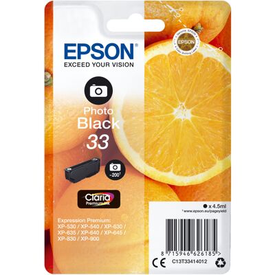 Cartucho de tinta fotográfica negra serie 33 de EPSON XP-530/630/635/830 - C13T33414022 Cartucho de tinta fotográfica negra serie 33 de EPSON XP-530/630/635/830 - C13T33414022