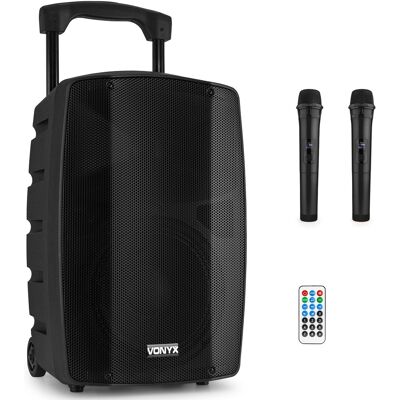 Altavoz Portátil Amplificado 10" 200W MP3/USB/SD/2xUHF/BLUETOOTH/AUX (VSP200) Negro - VONYX Altavoz Portátil Amplificado 10" 200W MP3/USB/SD/2xUHF/BLUETOOTH/AUX (VSP200) Negro - VONYX