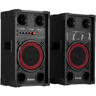 Paquete de 2 Altavoces Amplificados 8" 400W Bluetooth/USB/SD y Micrófono (SPK-108) - FENTON Paquete de 2 Altavoces Amplificados 8" 400W Bluetooth/USB/SD y Micrófono (SPK-108) - FENTON