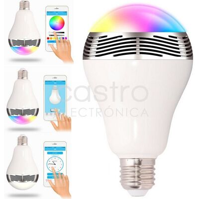WELL Lámpara LED E27 RGB 6W con Altavoz Incorporado 3W Bluetooth WELL Lámpara LED E27 RGB 6W con Altavoz Incorporado 3W Bluetooth
