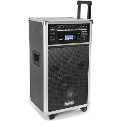 Altavoz portátil amplificado 12" 450W CD/MP3/USB/SD/UHF/VHF/BLUETOOTH (ST180 MK2) - VONYX Altavoz portátil amplificado 12" 450W CD/MP3/USB/SD/UHF/VHF/BLUETOOTH (ST180 MK2) - VONYX