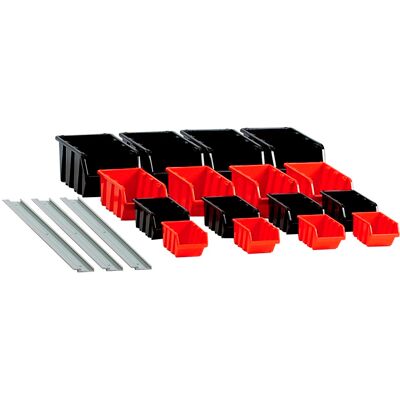 Paquete de 16 cajas de almacenamiento + 5 rieles de montaje Paquete de 16 cajas de almacenamiento + 5 rieles de montaje