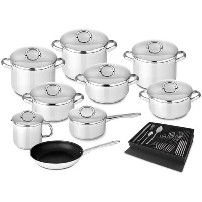 Juego de Cocina Europa en Acero Inoxidable (9 Piezas + Cubiertos) - SILAMPOS Juego de Cocina Europa en Acero Inoxidable (9 Piezas + Cubiertos) - SILAMPOS