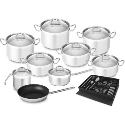 Juego de Cocina + Cubiertos de Acero Inoxidable (9 Piezas) - SILAMPOS Juego de Cocina + Cubiertos de Acero Inoxidable (9 Piezas) - SILAMPOS