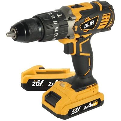 Taladro percutor inalámbrico de 20 V con 2 baterías de 2 Ah - BLIM Taladro percutor inalámbrico de 20 V con 2 baterías de 2 Ah - BLIM