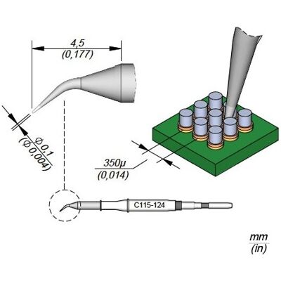 Punta curva de 0,1 mm para soldador - JBC Punta curva de 0,1 mm para soldador - JBC