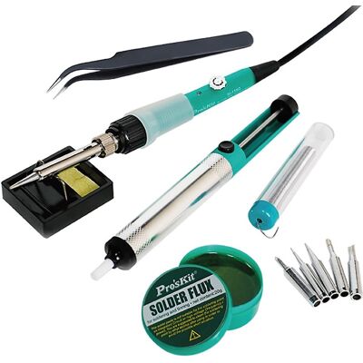 Kit de Soldadura (Soldador, Soldador, Desoldador, Pinzas, Puntas de Resina y Recambio) - Proskit Kit de Soldadura (Soldador, Soldador, Desoldador, Pinzas, Puntas de Resina y Recambio) - Proskit