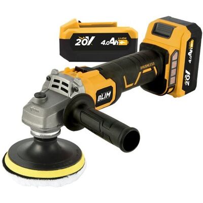 Amoladora angular de 115 mm + kit de pulido inalámbrico de 20 V con 2 baterías de 4 Ah - BLIM Amoladora angular de 115 mm + kit de pulido inalámbrico de 20 V con 2 baterías de 4 Ah - BLIM