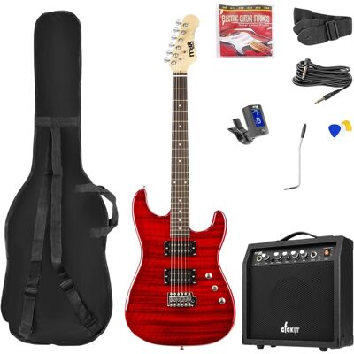Guitarra eléctrica GIGKIT "Estilo Quilted" + Amplificador de 6" 40W (Rojo) - MAX Guitarra eléctrica GIGKIT "Estilo Quilted" + Amplificador de 6" 40W (Rojo) - MAX