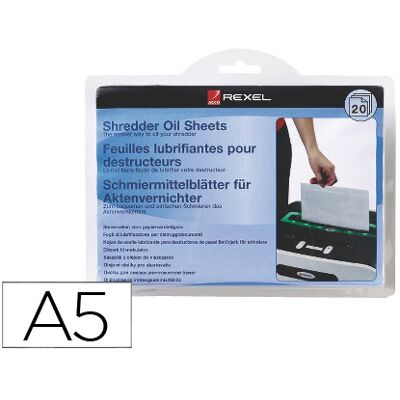 Rexel Hojas Lubricantes para Trituradora Pack de 20 Hojas Formato A5 Rexel Hojas Lubricantes para Trituradora Pack de 20 Hojas Formato A5