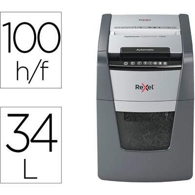 Destructora de documentos Optimum Auto+ 100X I Capacidad 100 hojas de partículas - REXEL Destructora de documentos Optimum Auto+ 100X I Capacidad 100 hojas de partículas - REXEL