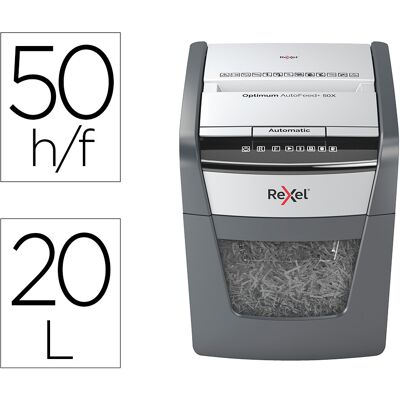 REXEL Destructora de documentos Optimum Autofeed+ 50X I Capacidad de corte 50 hojas 20 litros REXEL Destructora de documentos Optimum Autofeed+ 50X I Capacidad de corte 50 hojas 20 litros