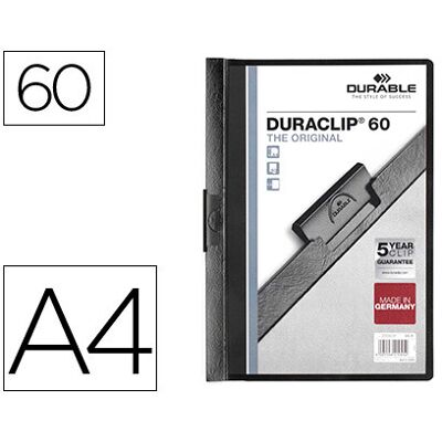 DURABLE Carpeta dossier duradera, con clip lateral, A4, 60 hojas, negra DURABLE Carpeta dossier duradera, con clip lateral, A4, 60 hojas, negra