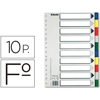 Juego de separadores de plástico Esselte de 10 separadores de folio con 5 colores multiperforados Juego de separadores de plástico Esselte de 10 separadores de folio con 5 colores multiperforados