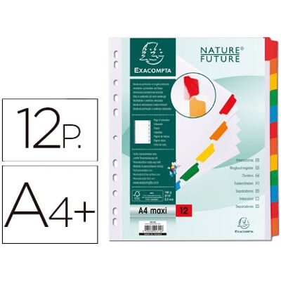 Exacompta Separador Cartón Blanco (12 Separadores) Pestañas Color A4+ Multiperforado Exacompta Separador Cartón Blanco (12 Separadores) Pestañas Color A4+ Multiperforado