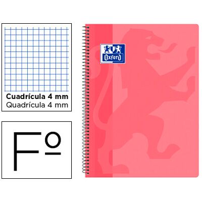 Oxford School Classic Cuaderno Espiral Portada Polipr. Folio 80F Cuadrado. 4 mm con margen chiclet rosa Oxford School Classic Cuaderno Espiral Portada Polipr. Folio 80F Cuadrado. 4 mm con margen chiclet rosa