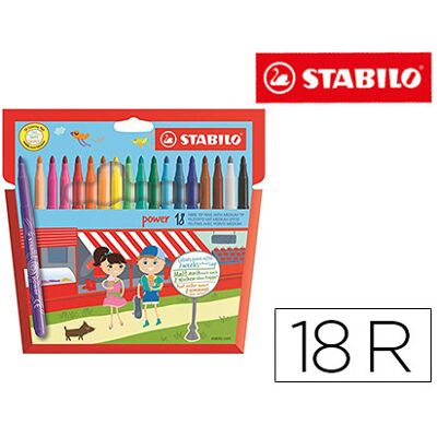 Bolígrafo de Fieltro STABILO Power - Pack de 18 - Multicolor - Punta Media Bolígrafo de Fieltro STABILO Power - Pack de 18 - Multicolor - Punta Media