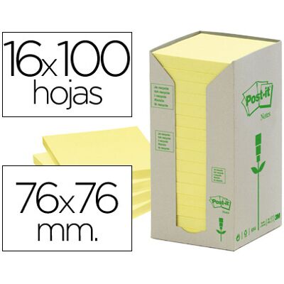 Bloc Post-It Adhesivo Reciclado en Torre 76 X 76 mm 16 Blocs Bloc Post-It Adhesivo Reciclado en Torre 76 X 76 mm 16 Blocs
