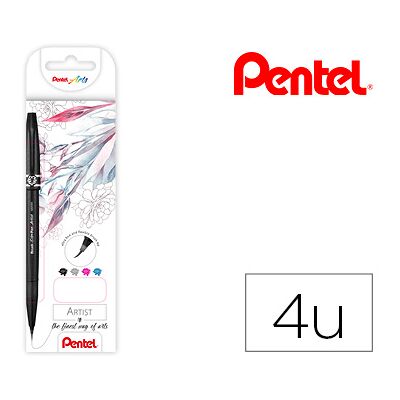 Pentel Artist Brush Pen en blíster de 4 colores negro, gris, azul cielo y rosa Pentel Artist Brush Pen en blíster de 4 colores negro, gris, azul cielo y rosa