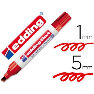 Edding Marker Marcador Permanente 1 Rojo - Punta Biselada 5 mm Edding Marker Marcador Permanente 1 Rojo - Punta Biselada 5 mm