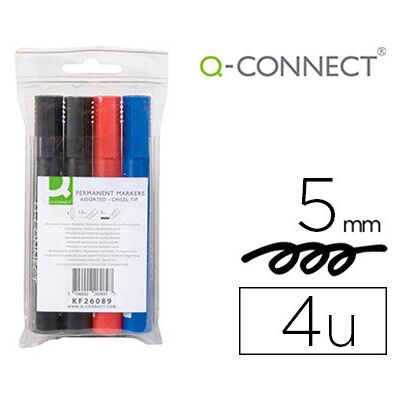 Q-Connect Marker Marcador permanente 4 colores Estuche surtido Punta biselada 5,0 mm Q-Connect Marker Marcador permanente 4 colores Estuche surtido Punta biselada 5,0 mm