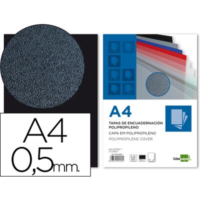 LIDERPAPEL Tapa Encuadernación Polipropileno Din A4 0.5mm Negro (100 Uds) LIDERPAPEL Tapa Encuadernación Polipropileno Din A4 0.5mm Negro (100 Uds)