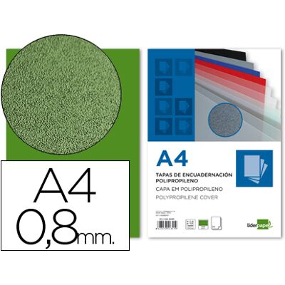 LIDERPAPEL Tapa Encuadernación Polipropileno Din A4 0.8mm Verde (50 Uds) LIDERPAPEL Tapa Encuadernación Polipropileno Din A4 0.8mm Verde (50 Uds)
