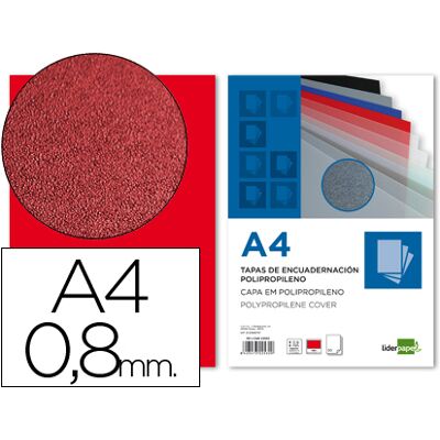 LIDERPAPEL Tapa Encuadernación Polipropileno Din A4 0.8mm Rojo (50 Uds) LIDERPAPEL Tapa Encuadernación Polipropileno Din A4 0.8mm Rojo (50 Uds)