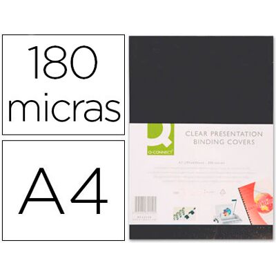 Q-Connect Tapa Encuadernación PVC Din A4 Negro Opaco 200 Micras (100 Uds) Q-Connect Tapa Encuadernación PVC Din A4 Negro Opaco 200 Micras (100 Uds)