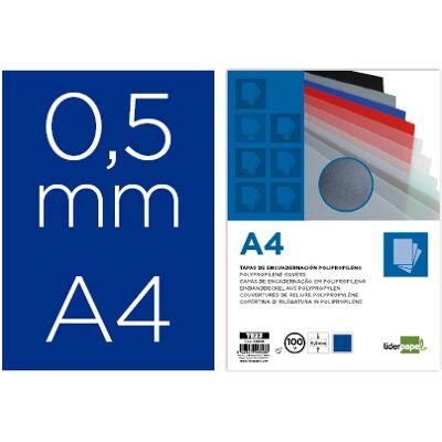 LIDERPAPEL Tapa Encuadernación Polipropileno A4 0.5mm Azul Opaco (100 Uds) LIDERPAPEL Tapa Encuadernación Polipropileno A4 0.5mm Azul Opaco (100 Uds)