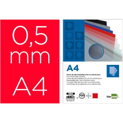 LIDERPAPEL Tapa Encuadernación Polipropileno A4 0.5mm Rojo Opaco (100 Uds) LIDERPAPEL Tapa Encuadernación Polipropileno A4 0.5mm Rojo Opaco (100 Uds)