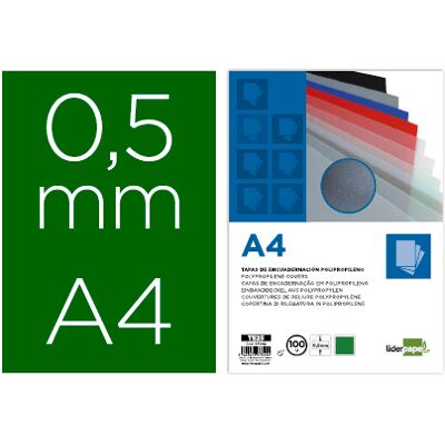 LIDERPAPEL Tapa Encuadernación Polipropileno A4 0.5mm Verde Opaco (100 Uds) LIDERPAPEL Tapa Encuadernación Polipropileno A4 0.5mm Verde Opaco (100 Uds)