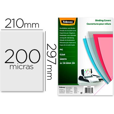Fellowes Tapa Encuadernación PVC Transparente Din A4 200 Micrones (100 Uds) Fellowes Tapa Encuadernación PVC Transparente Din A4 200 Micrones (100 Uds)