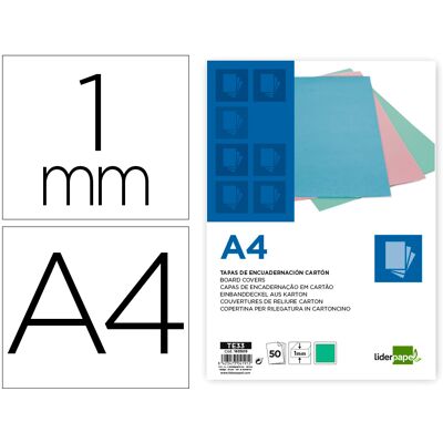 Tapa Encuadernación A4 Cartón 1 Mm Verde Menta Pack De 50 Unidades Tapa Encuadernación A4 Cartón 1 Mm Verde Menta Pack De 50 Unidades