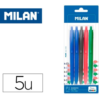 Bolígrafo Retráctil Milan P1 1 Mm Táctil Blister 5 Unidades Colores Surtidos - MILAN Bolígrafo Retráctil Milan P1 1 Mm Táctil Blister 5 Unidades Colores Surtidos - MILAN