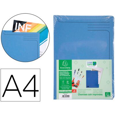 Clean Safe Dossier Bolsa Cartón 400 Gr Din A4 Azul Pack de 5 Unidades - EXACOMPTA Clean Safe Dossier Bolsa Cartón 400 Gr Din A4 Azul Pack de 5 Unidades - EXACOMPTA