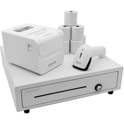 Pack POS APPROX 4180 Impresora POS80AMUSEWH + Cajón CASH01WH + Escáner LS04ASWH + Rodillo - APPROX Pack POS APPROX 4180 Impresora POS80AMUSEWH + Cajón CASH01WH + Escáner LS04ASWH + Rodillo - APPROX