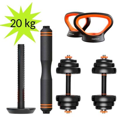 Kit de musculación Mancuernas + Barra + Kettlebell FED 20Kg - XIAOMI Kit de musculación Mancuernas + Barra + Kettlebell FED 20Kg - XIAOMI