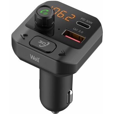 Transmisor FM automático Bluetooth puro 12/24V con carga rápida USB MP3 + QC3.0 + PD30W - WELL Transmisor FM automático Bluetooth puro 12/24V con carga rápida USB MP3 + QC3.0 + PD30W - WELL