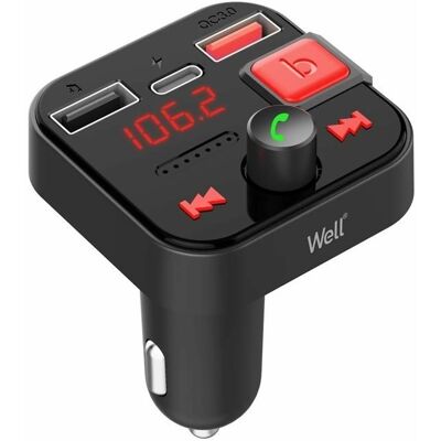 WELL Transmisor FM automático Snappy 12/24V Bluetooth con carga rápida USB MP3 + QC3.0 + 5V/2.4A - BIEN WELL Transmisor FM automático Snappy 12/24V Bluetooth con carga rápida USB MP3 + QC3.0 + 5V/2.4A - BIEN