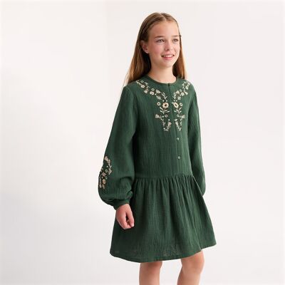 La Redoute Vestido de manga larga con bordados folclóricos, confeccionado en gasa de algodón. Talla 114 cm (6 años). Color La Redoute Vestido de manga larga con bordados folclóricos, confeccionado en gasa de algodón. Talla 114 cm (6 años). Color