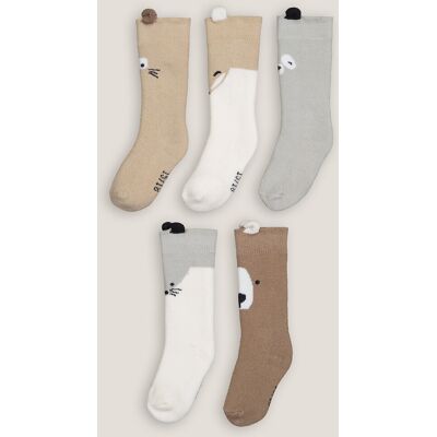 La Redoute Lote de 5 pares de calcetines, con estampado de animales e interior de bouclé. Talla 15/18. Color La Redoute Lote de 5 pares de calcetines, con estampado de animales e interior de bouclé. Talla 15/18. Color