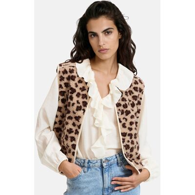 La Redoute Chaleco sin mangas de sherpa estampado de leopardo. Talla XS/S. Color La Redoute Chaleco sin mangas de sherpa estampado de leopardo. Talla XS/S. Color