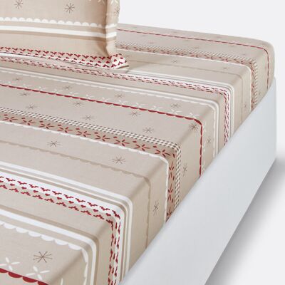 So'home Tyrol Sábana ajustable de algodón - Cama, 140x190 cm, Beige/Rojo So'home Tyrol Sábana ajustable de algodón - Cama, 140x190 cm, Beige/Rojo