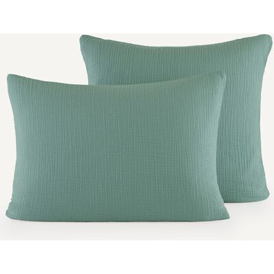 AM.PM - Yafa - muselina de algodón - verde eucalipto - Funda de almohada AM.PM - Yafa - muselina de algodón - verde eucalipto - Funda de almohada