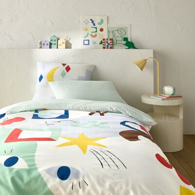 Conjunto de cama Olias de algodón reciclado, geométrico y vibrante Conjunto de cama Olias de algodón reciclado, geométrico y vibrante