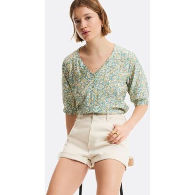 La Redoute Blusa con cuello en pico, mangas 3/4, estampado floral. Talla XL. Color La Redoute Blusa con cuello en pico, mangas 3/4, estampado floral. Talla XL. Color